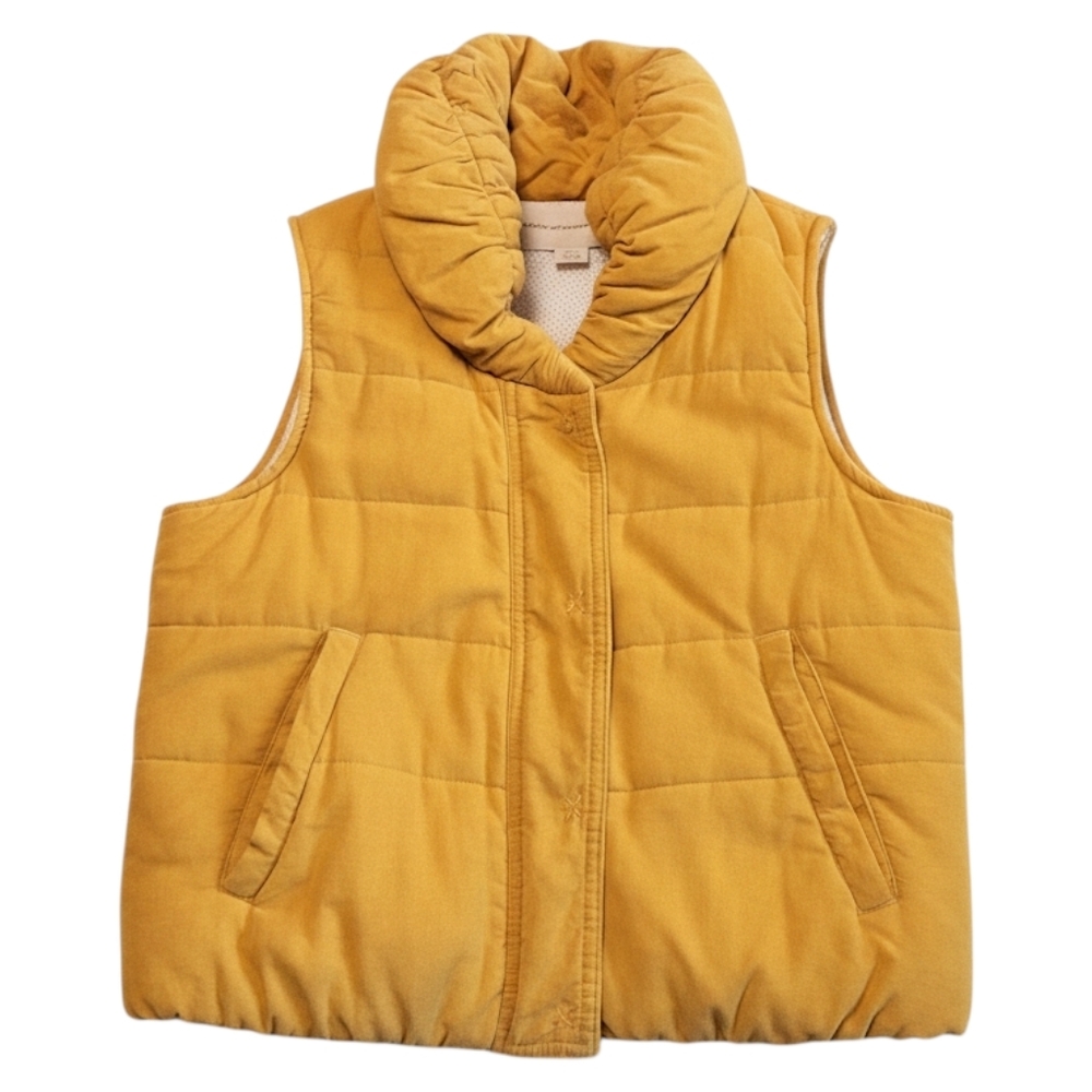 Anthropologie Pilcro Mustard Corduroy Quilted Vest Puffer Padded Collar